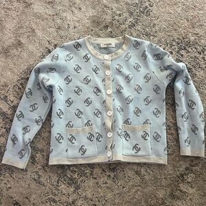 Chic Designer Blue and Gray Cardigan